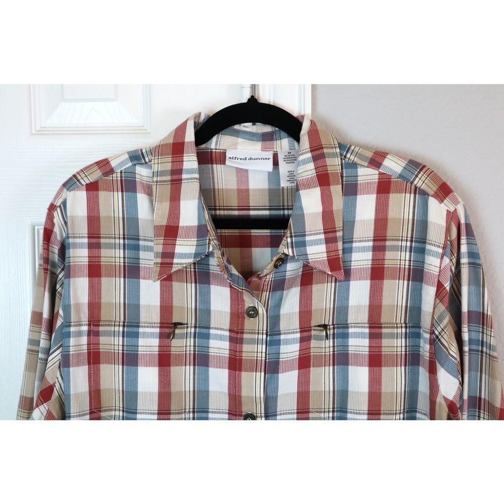NWT Alfred Dunner Tartan Plaid Button Down Shirt Women Plus 20 Tunic Red Blue - Picture 2 of 8